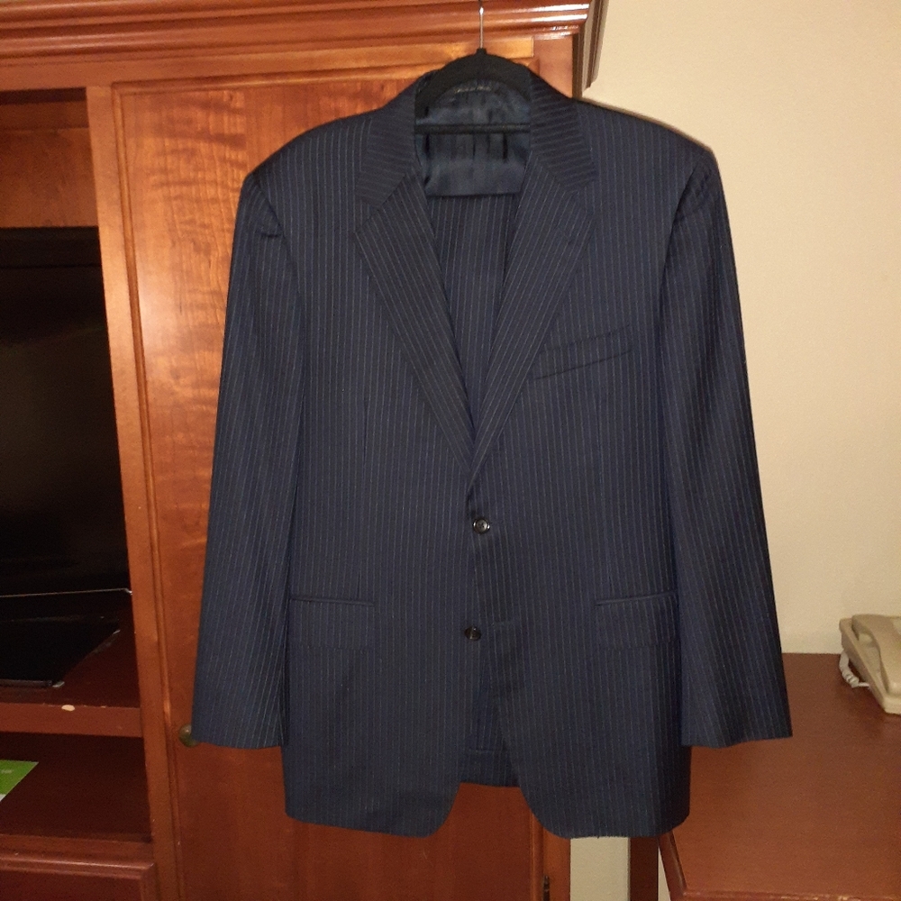 Canali Suit 40R 33x30 blue pinstripe 2 button